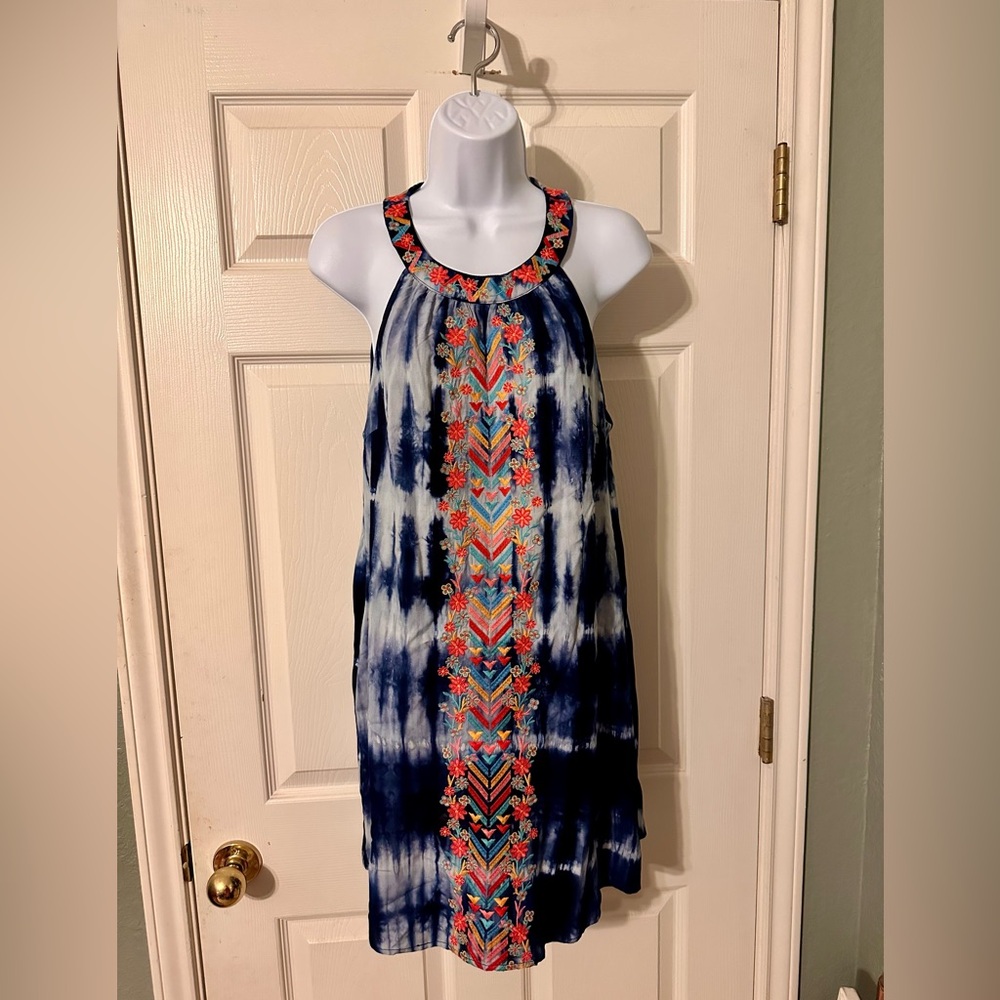 Savanna Jane Navy and Coral Tie-Dye Dress Size S